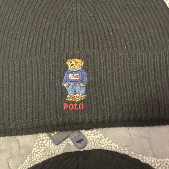 NWT• Polo Ralph Lauren Polo Bear Rib-Knit Beanie. “Polo Black”, One Size - Picture 5 of 8